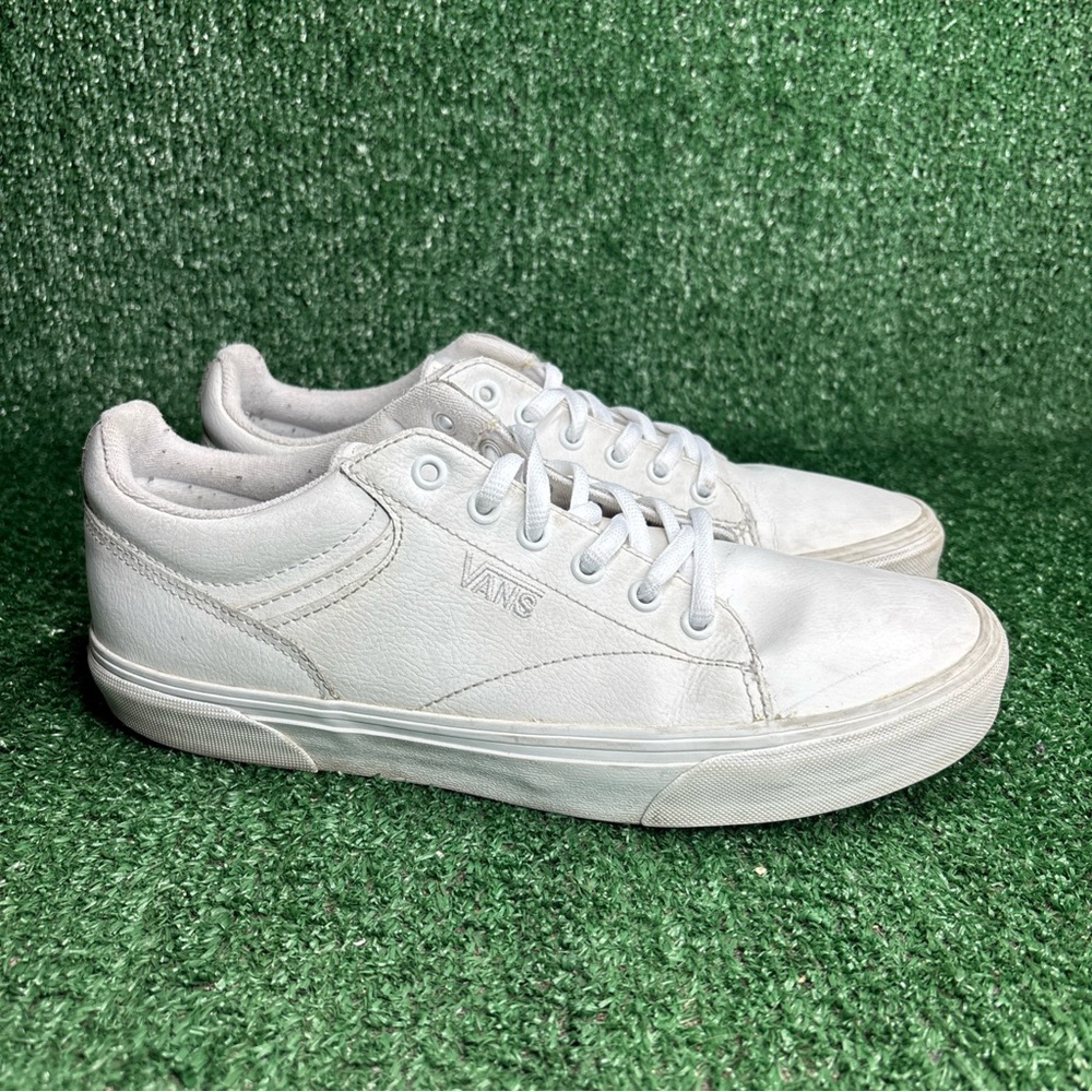 Vans Leather Trainers Triple White Skate Sport Shoes Mens Size‎ 9.5